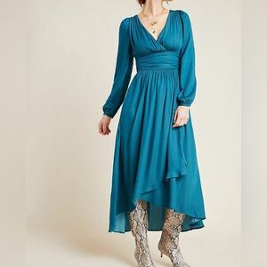 Anthropologie Gwendolyn Maxi Dress Long Sleeve V Neck Blue 4